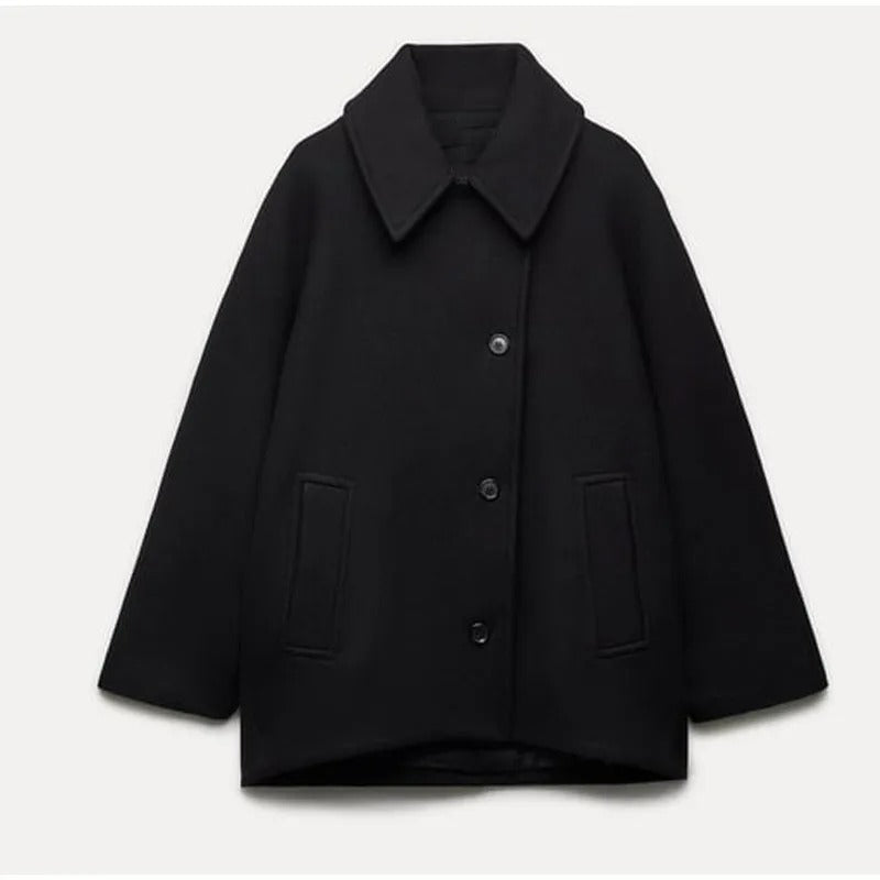 Damen-Übergrößenjacke von Selvor: Elegant, mit Faltenkragen und Taschen