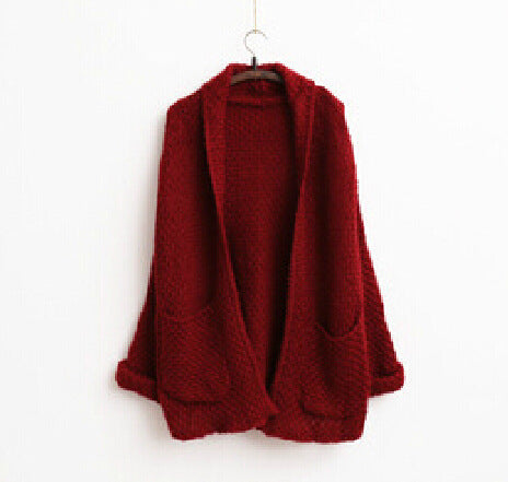 Damen grober Strick-Cardigan mit offenen Ärmeln und praktischen Taschen Stilzeits