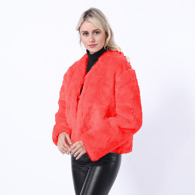 Damen Kurze Kunstpelzjacke mit modernem Schnitt und breit geschnittenen Ärmeln Stilzeits