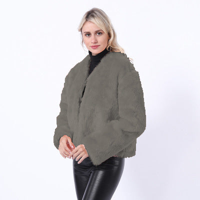 Damen Kurze Kunstpelzjacke mit modernem Schnitt und breit geschnittenen Ärmeln Stilzeits