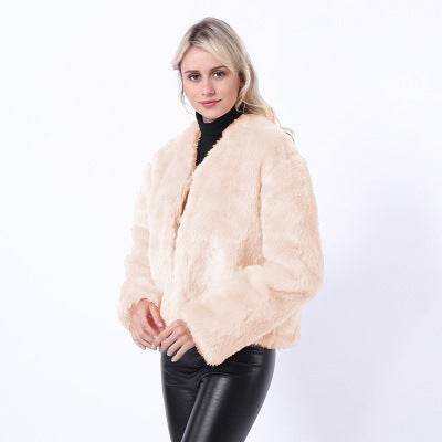 Damen Kurze Kunstpelzjacke mit modernem Schnitt und breit geschnittenen Ärmeln Stilzeits