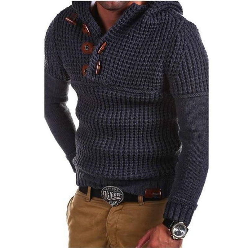 Herren Strickpullover mit Kapuze und modernen Holzknöpfen Stilzeits