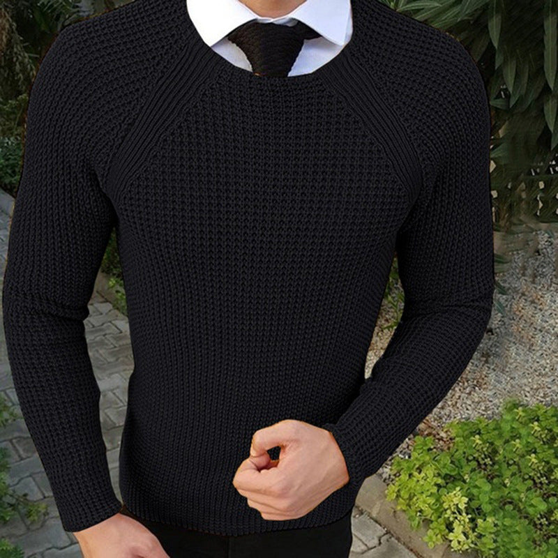 Herren Feinstrickpullover mit strukturiertem Wellenmuster und Rundhalsausschnitt Stilzeits
