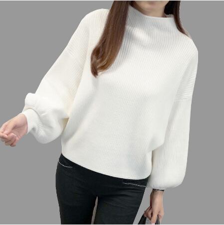 Damen Pullover mit voluminösen Ärmelabschlüssen und hohem Kragen Stilzeits