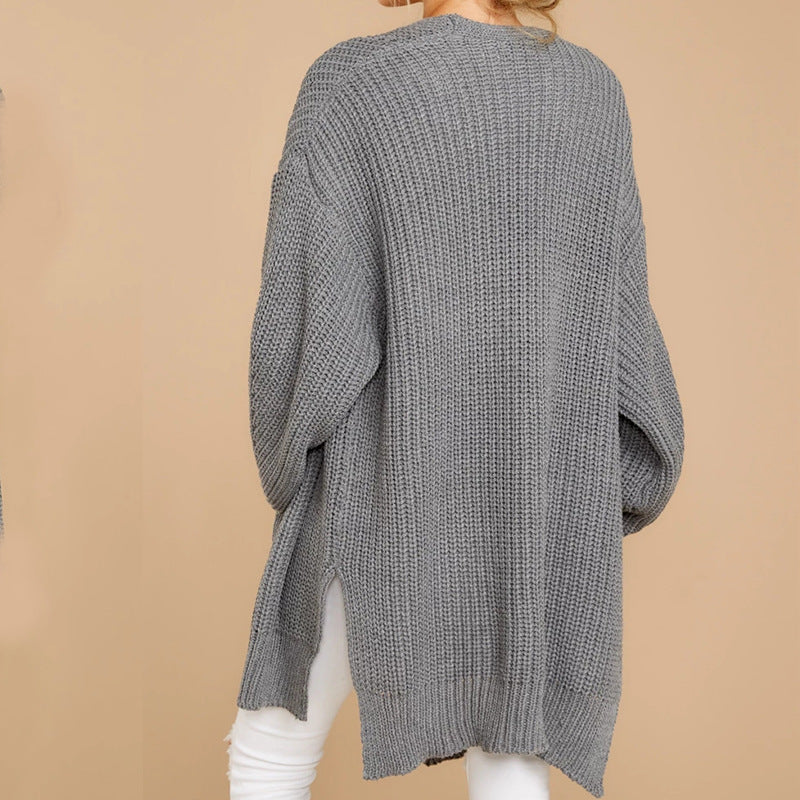 Damen Grobstrick Pullover mit weitem Schnitt und seitlichen Schlitzen Stilzeits