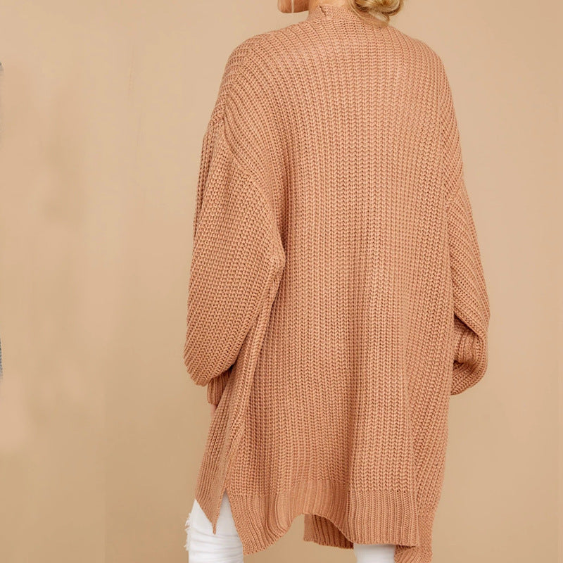 Damen Grobstrick Pullover mit weitem Schnitt und seitlichen Schlitzen Stilzeits