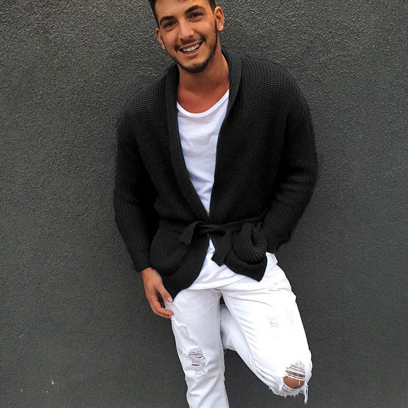 Herren Strickjacke mit modischem Gürtel und lässigem Schnitt Stilzeits