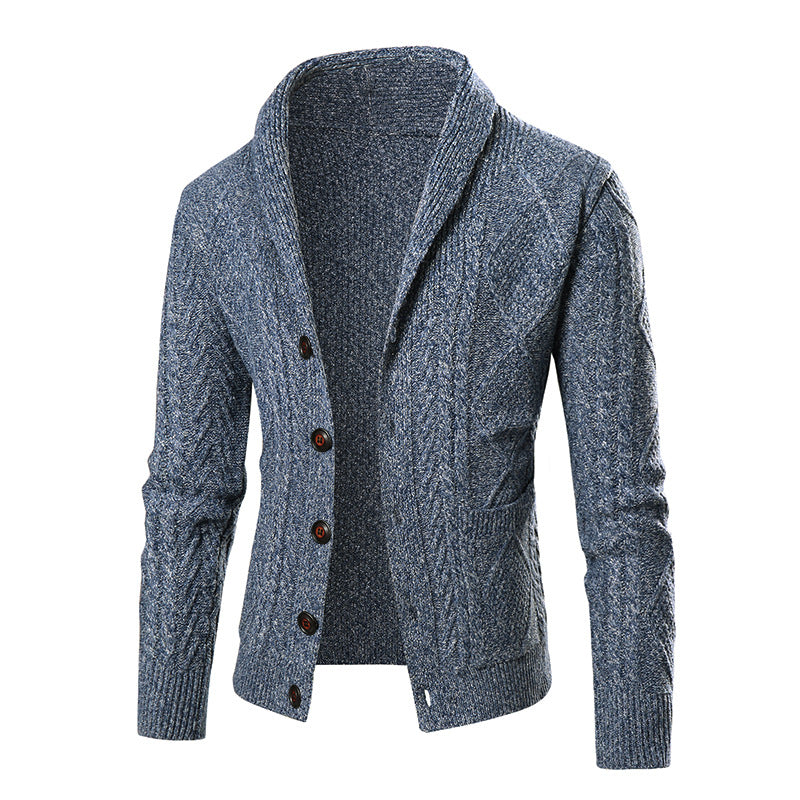 Herren Strickjacke mit modernem Zopfmuster und schickem Schalkragen Stilzeits