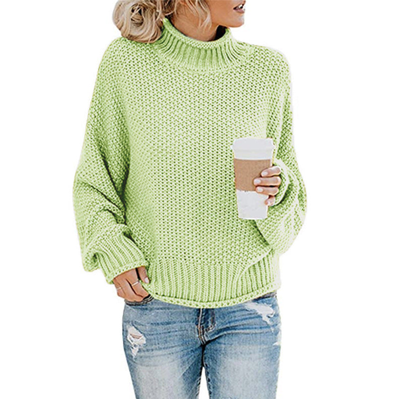 Damen Grobstrickpullover mit hohen Kragen und lockerem Design Stilzeits