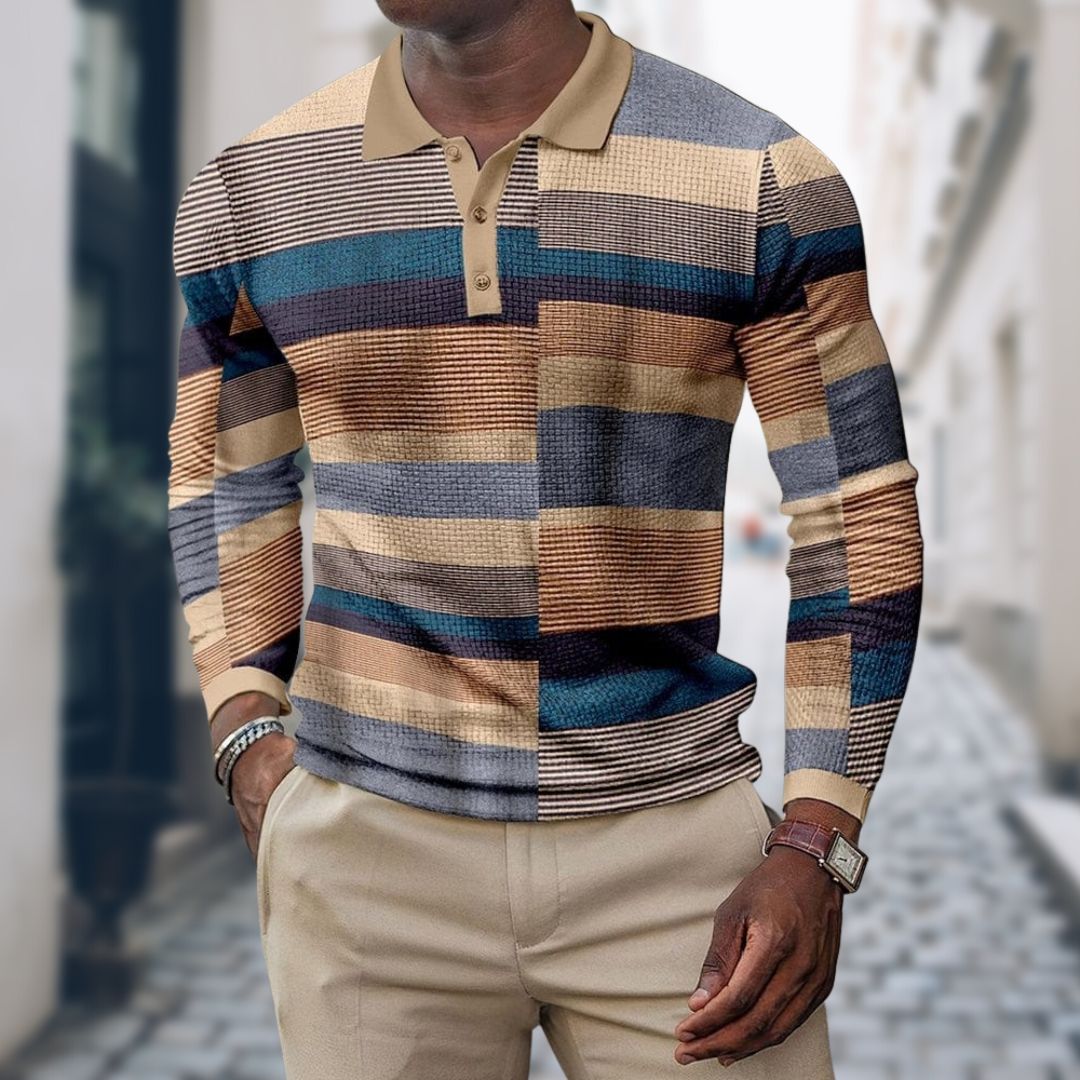 Herren-Langarm-Poloshirt mit Knopfleiste