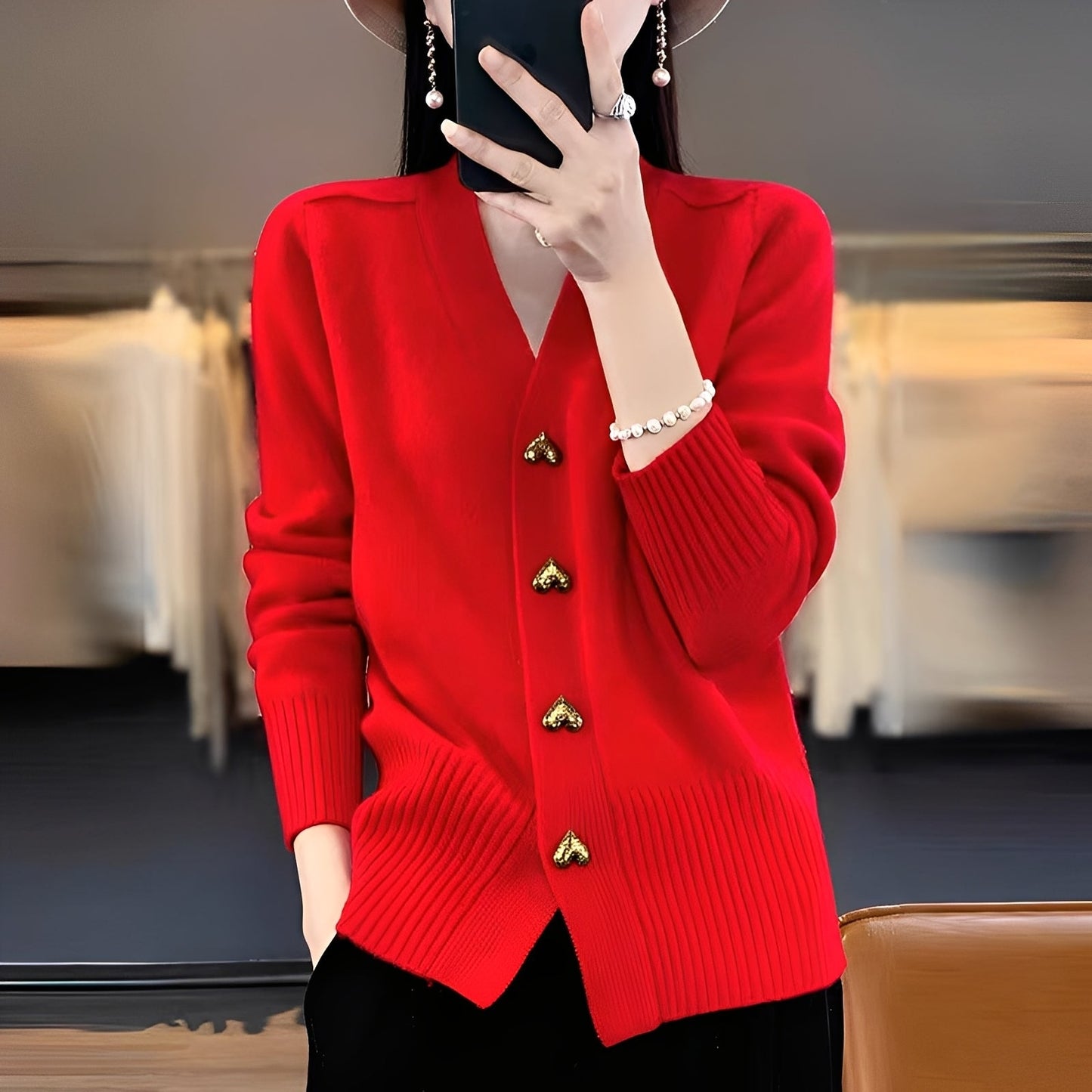 Stilzeits | Strickjacke mit Herzknöpfen für Frauen