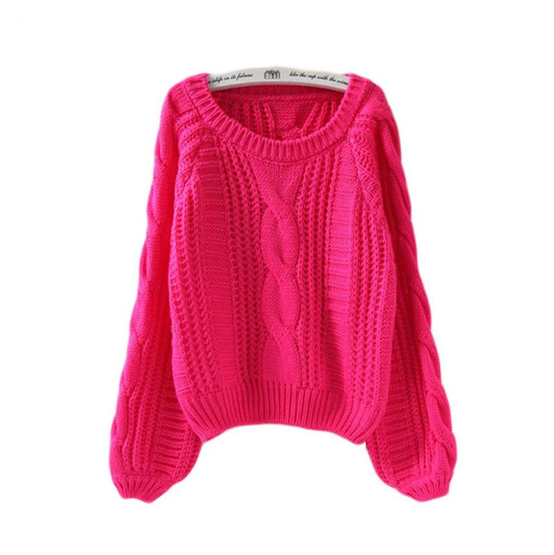 Damen Grobstrickpullover mit voluminösen Ärmeln und Zopfmuster Stilzeits