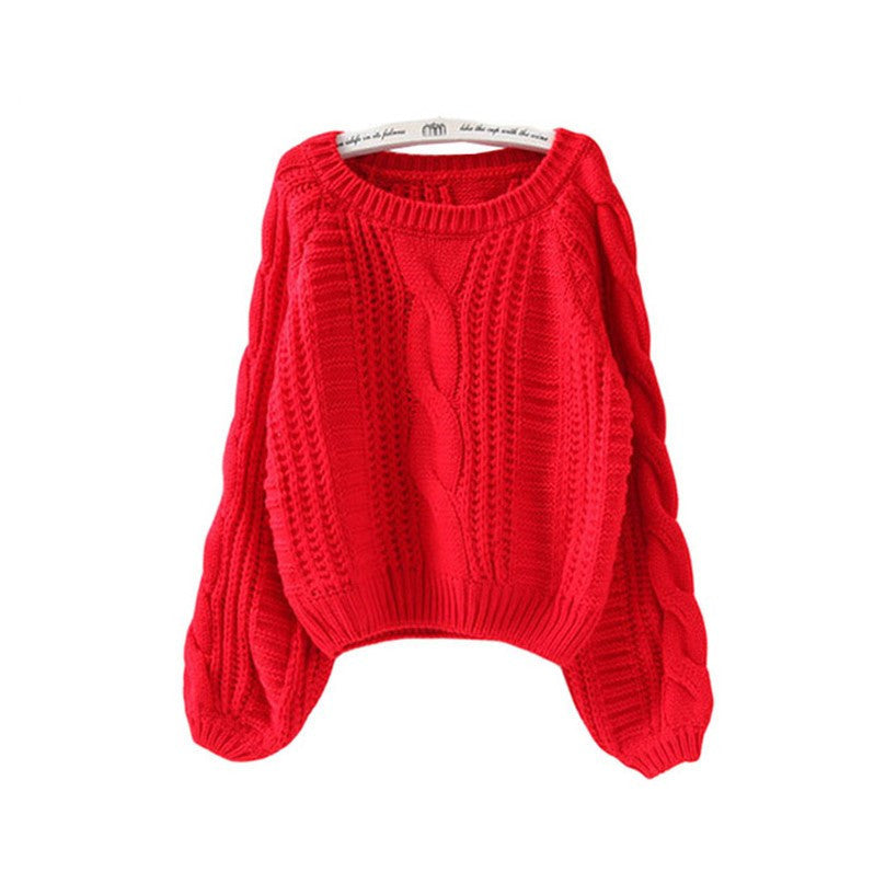 Damen Grobstrickpullover mit voluminösen Ärmeln und Zopfmuster Stilzeits