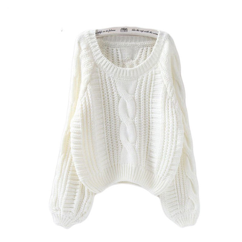 Damen Grobstrickpullover mit voluminösen Ärmeln und Zopfmuster Stilzeits