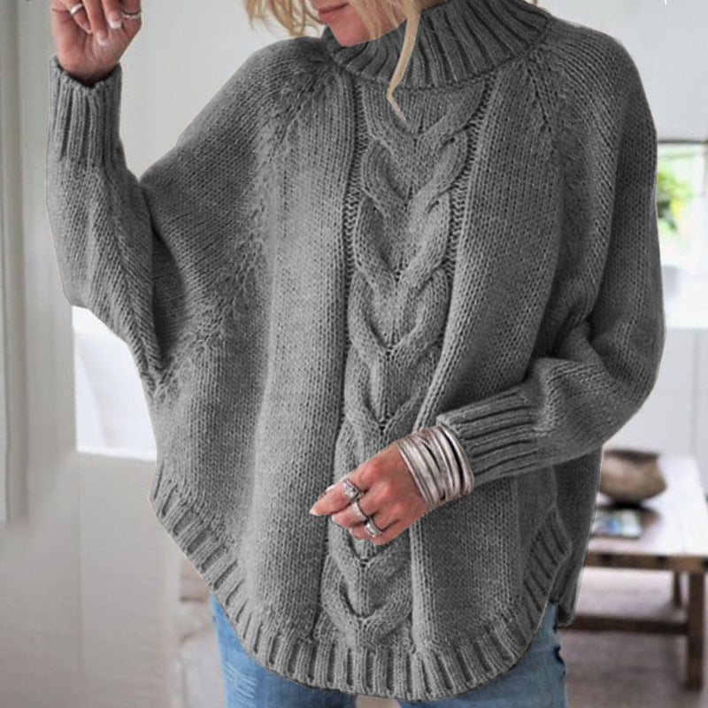 Damen Grobstrickpullover mit hohem Kragen und detailreicher Zopfmusterung Stilzeits