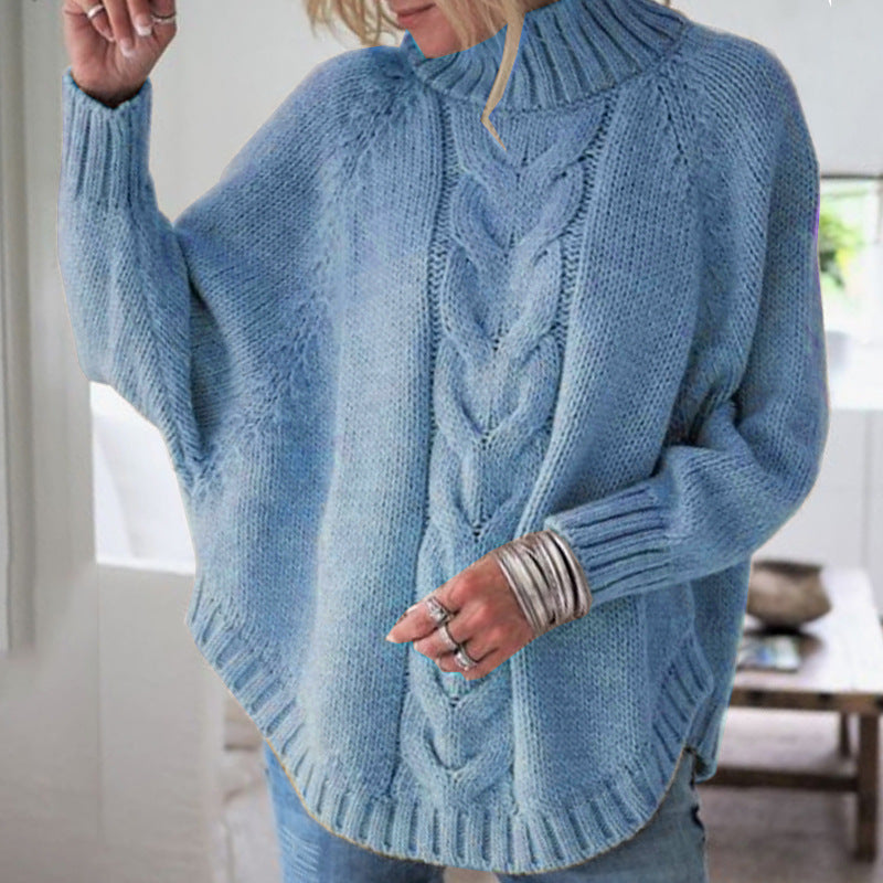 Damen Grobstrickpullover mit hohem Kragen und detailreicher Zopfmusterung Stilzeits