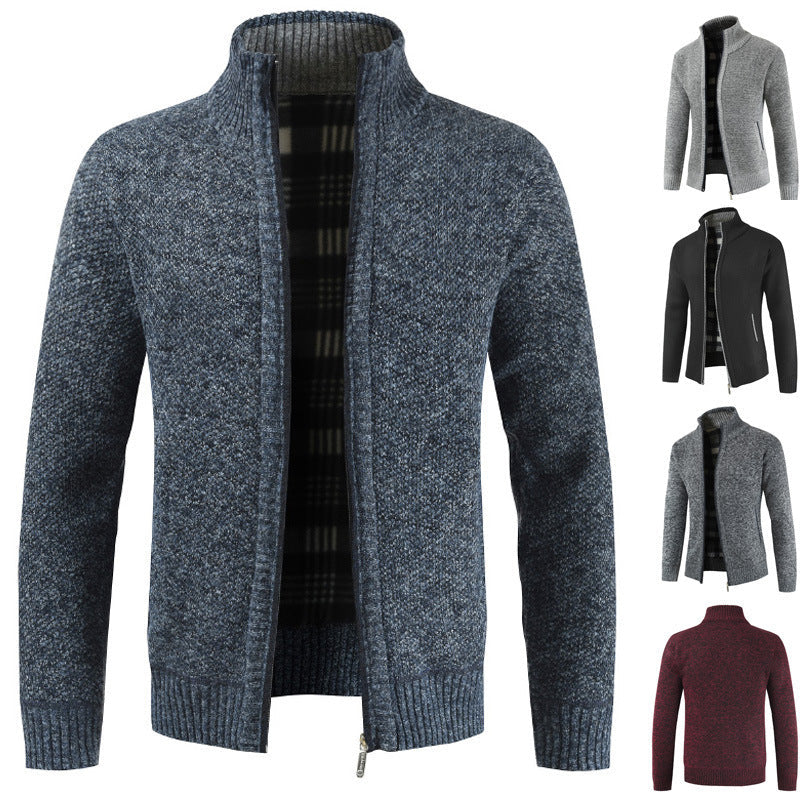 Herren Strickjacke mit hohem Kragen und plüschigen Innenfutter Stilzeits