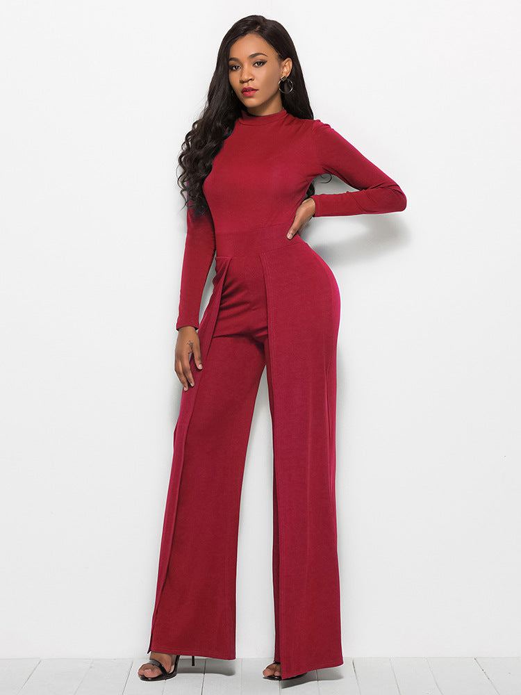 Damen Eleganter und fließender Jumpsuit mit langen Ärmeln Stilzeits