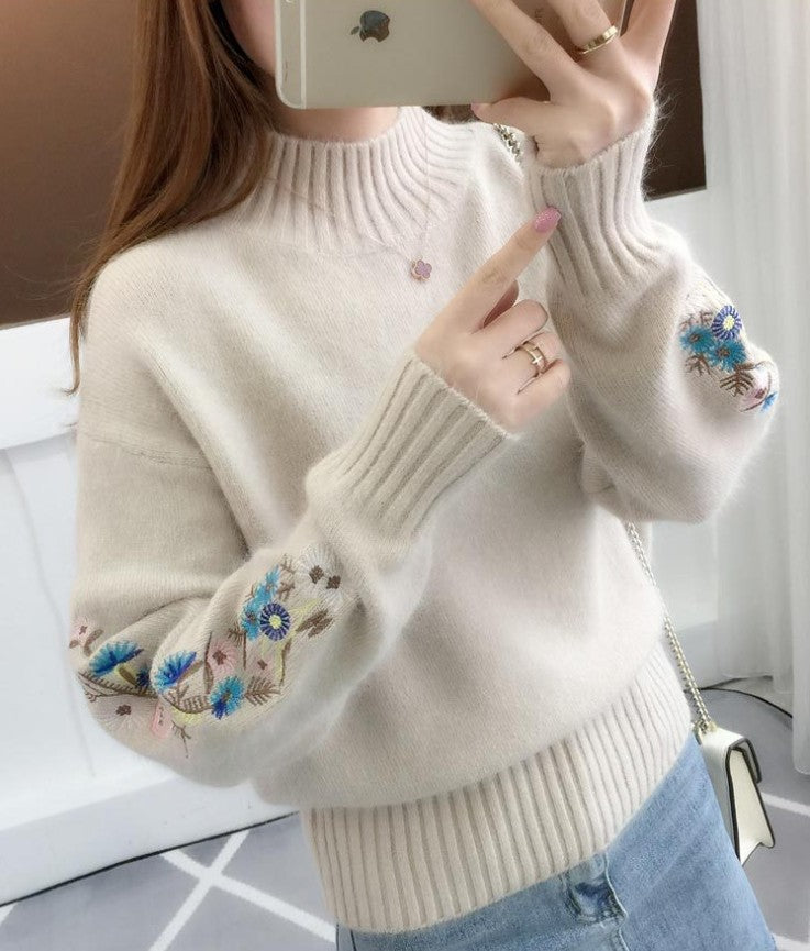 Damen Strickpullover mit eleganten Stickereien Stilzeits