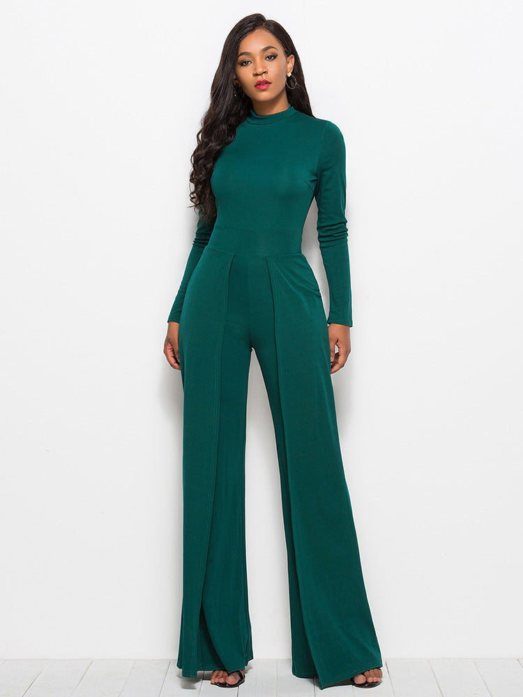 Damen Eleganter und fließender Jumpsuit mit langen Ärmeln Stilzeits