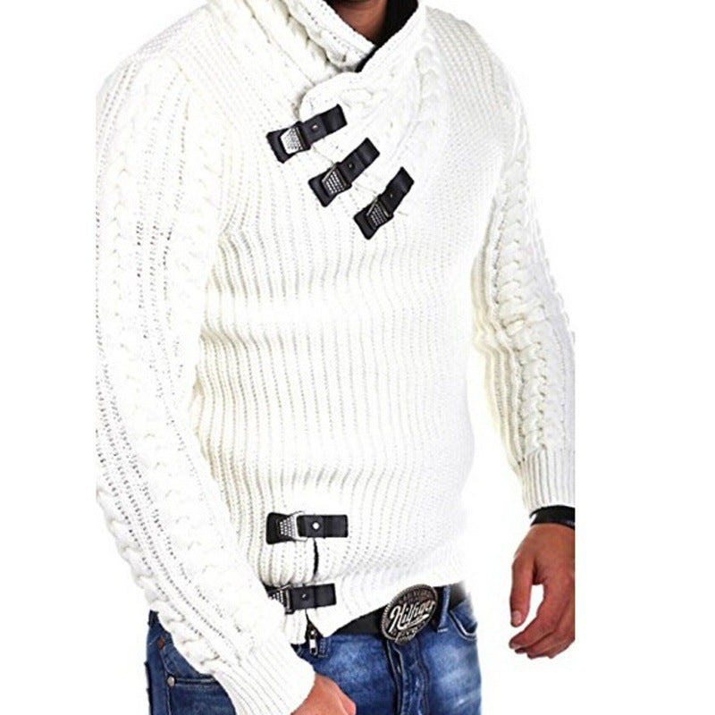 Herren Grobstrick Pullover mit flexiblem Kragen und dekorativen Verschlüssen Stilzeits