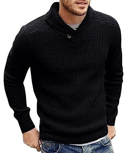 Herren Strickpullover mit Schalkragen und Knopfdetail Stilzeits