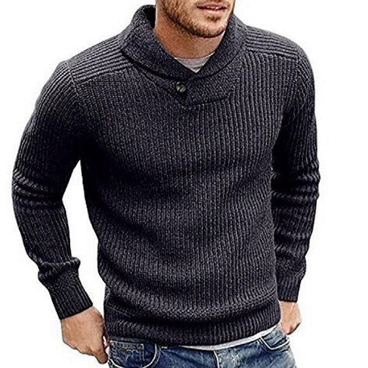 Herren Strickpullover mit Schalkragen und Knopfdetail Stilzeits