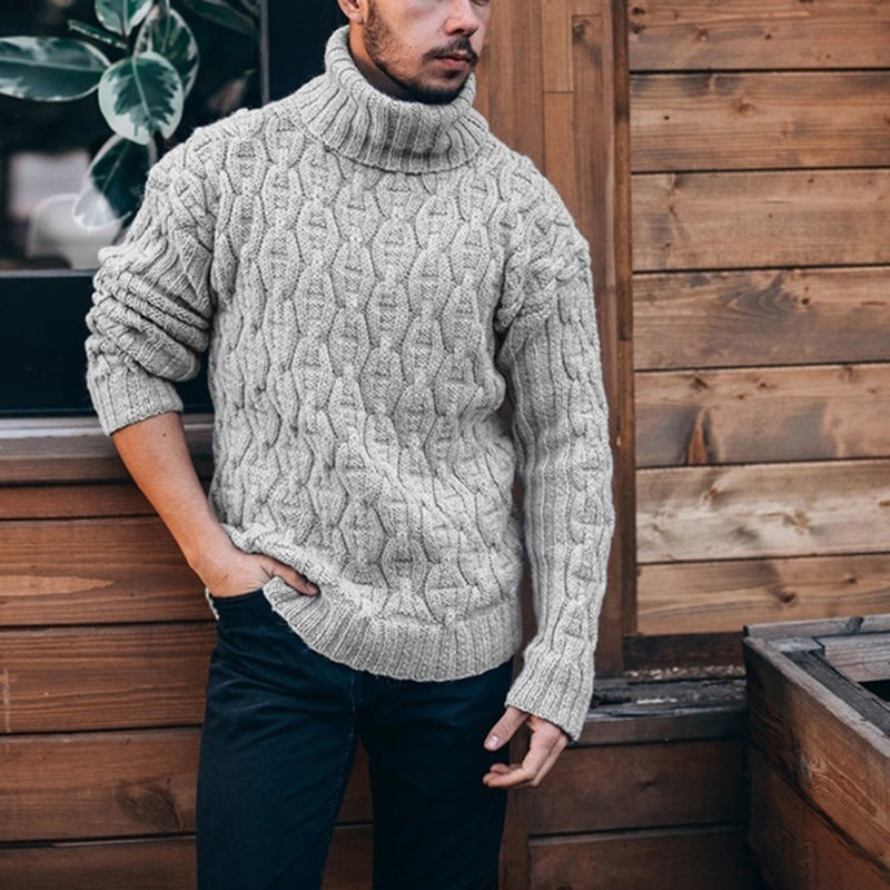 Herren Grobstrickpullover mit hohem Kragen und strukturiertem Zopfdesign Stilzeits