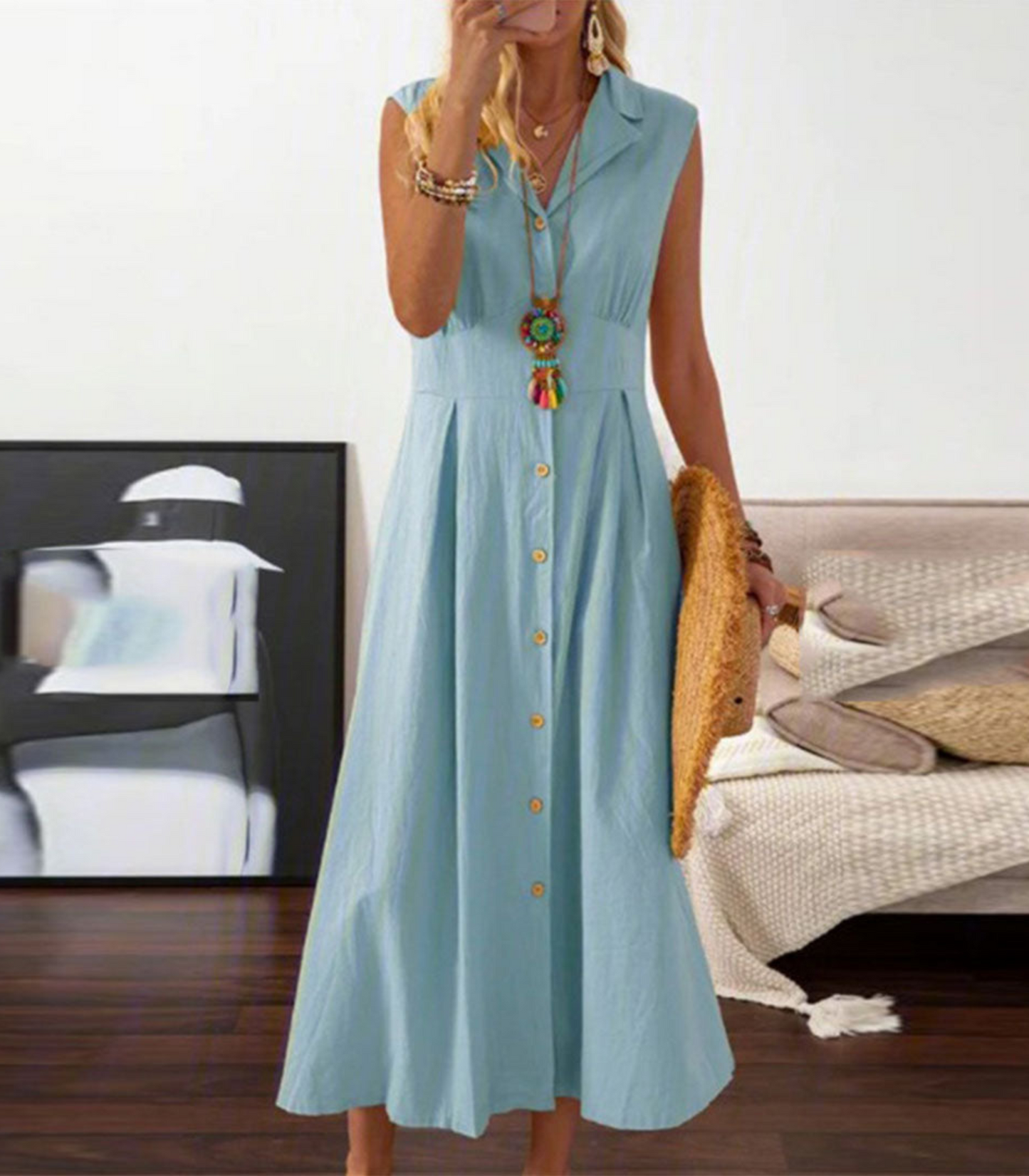 Damen ärmelloses Midikleid mit Faltenrock