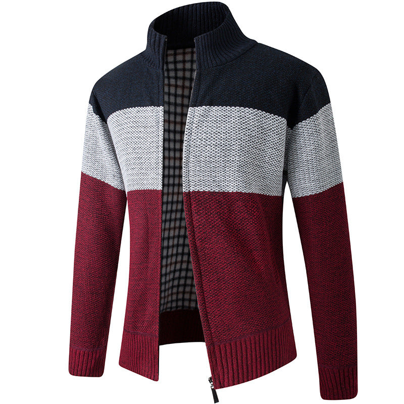 Herren Modische Strickjacke mit hohem Kragen und gestreiftem Design Stilzeits