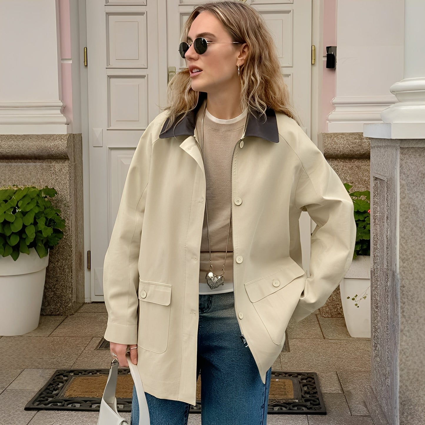 Stilzeits | Stylische, lockere Jacke mit Polokragen für Frauen