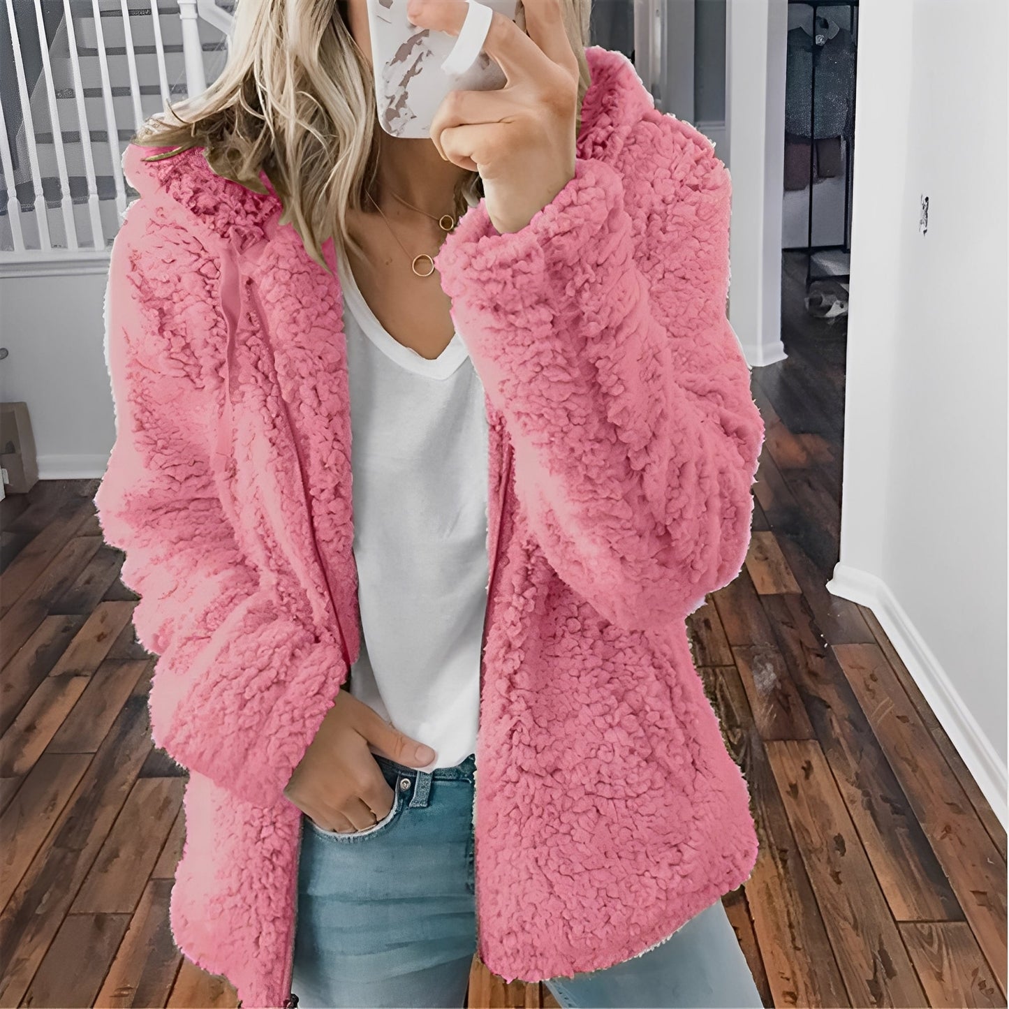 Stilzeits | Lässige Teddy-Fleece-Hoodie-Jacke für Frauen