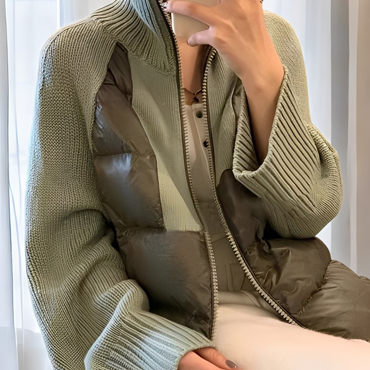 Stilzeits | Freizeit Strick Parka Jacke mit Reißverschluss für Frauen