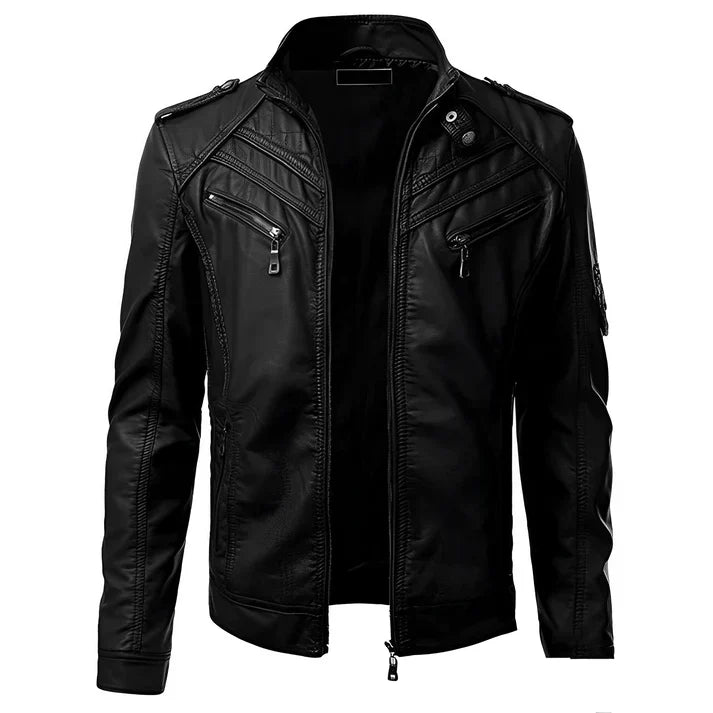 Herren Stilvolle Leder Bikerjacke | Mit Vielen Taschen