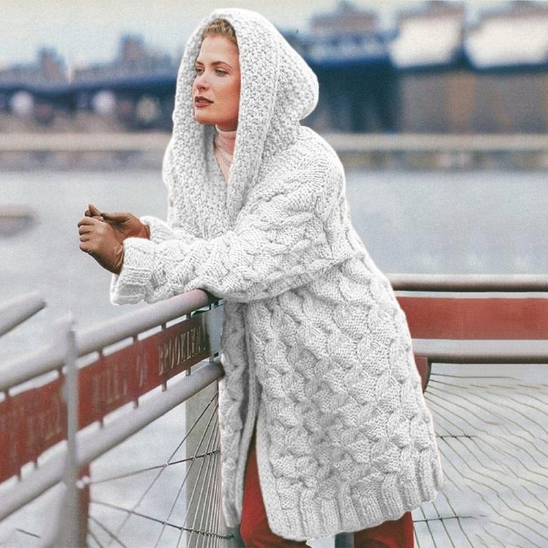 Stilzeits | Lange Strickjacke für Frauen mit Kapuze