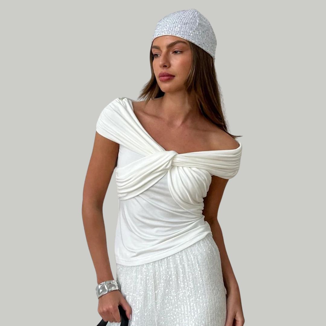 Schulterfreies, drapiertes Oberteil von Fudus