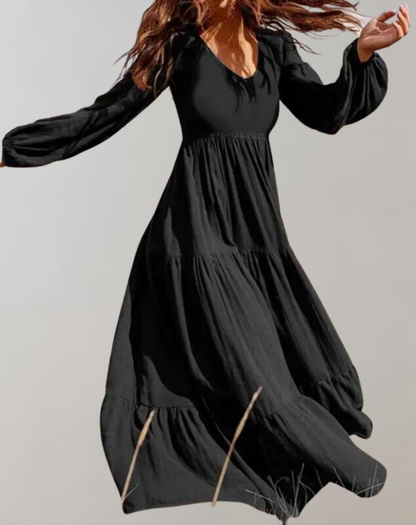 Maxikleid mit V-Ausschnitt für Freizeit, Thailändischer Stil