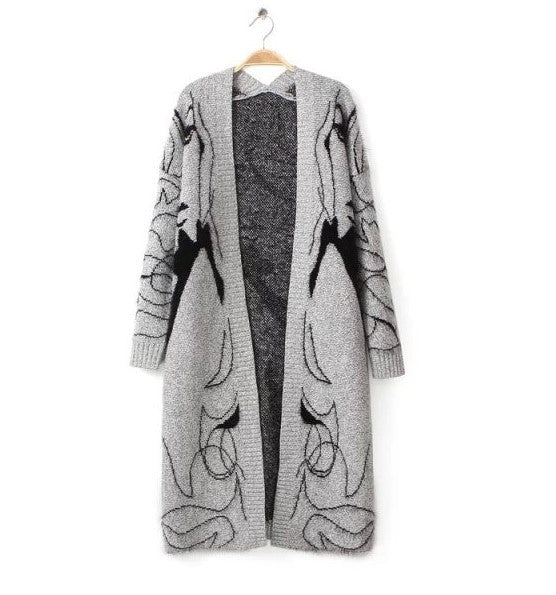 Damen Lange Strickjacke mit kunstvollem Muster Stilzeits