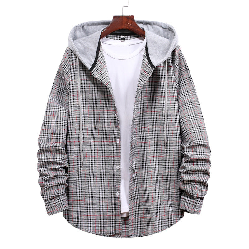 Herren Hemd mit integrierter Kapuze und modischem Karo-Design Stilzeits