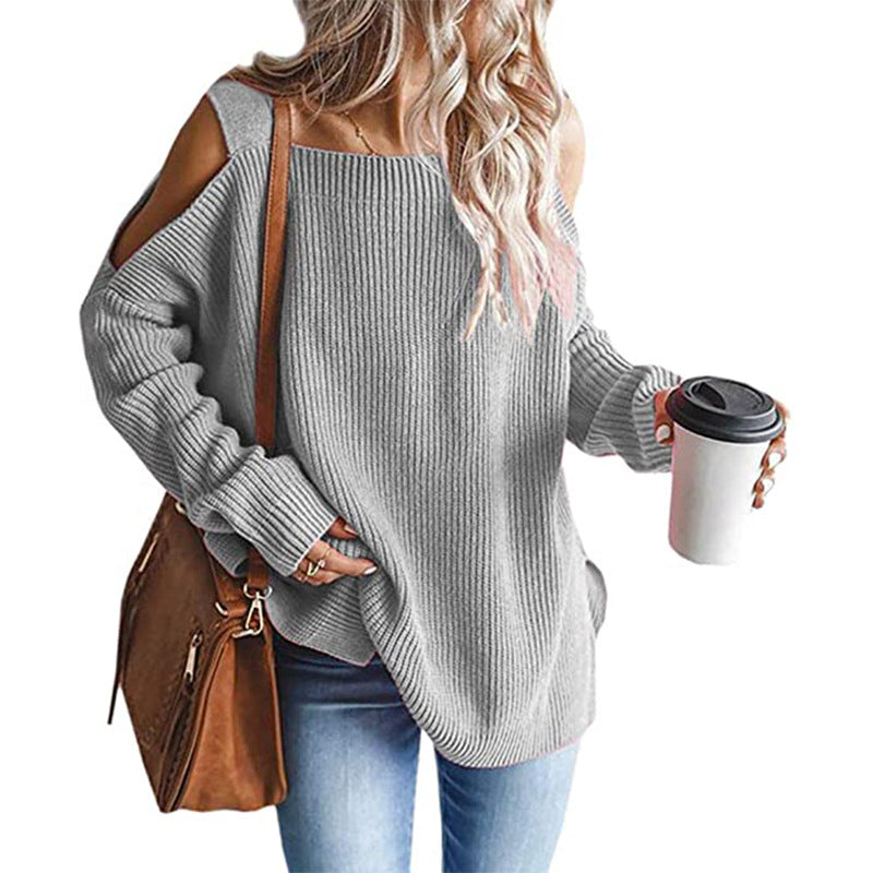 Damen Off-Shoulder Strickpullover mit modernen Details Stilzeits