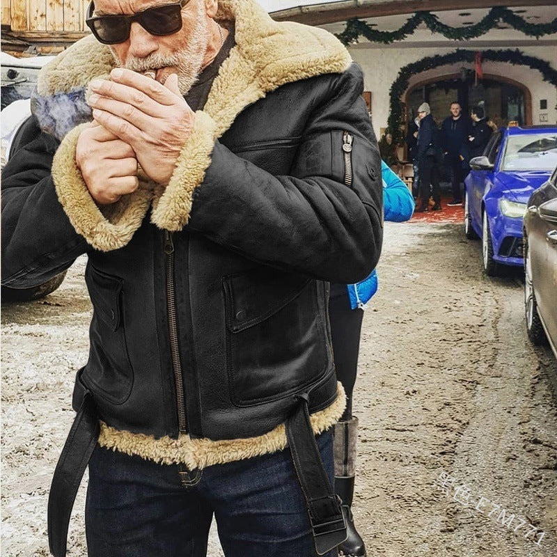 Herren authentische Lammlederjacke mit gefüttertem Stehkragen Stilzeits