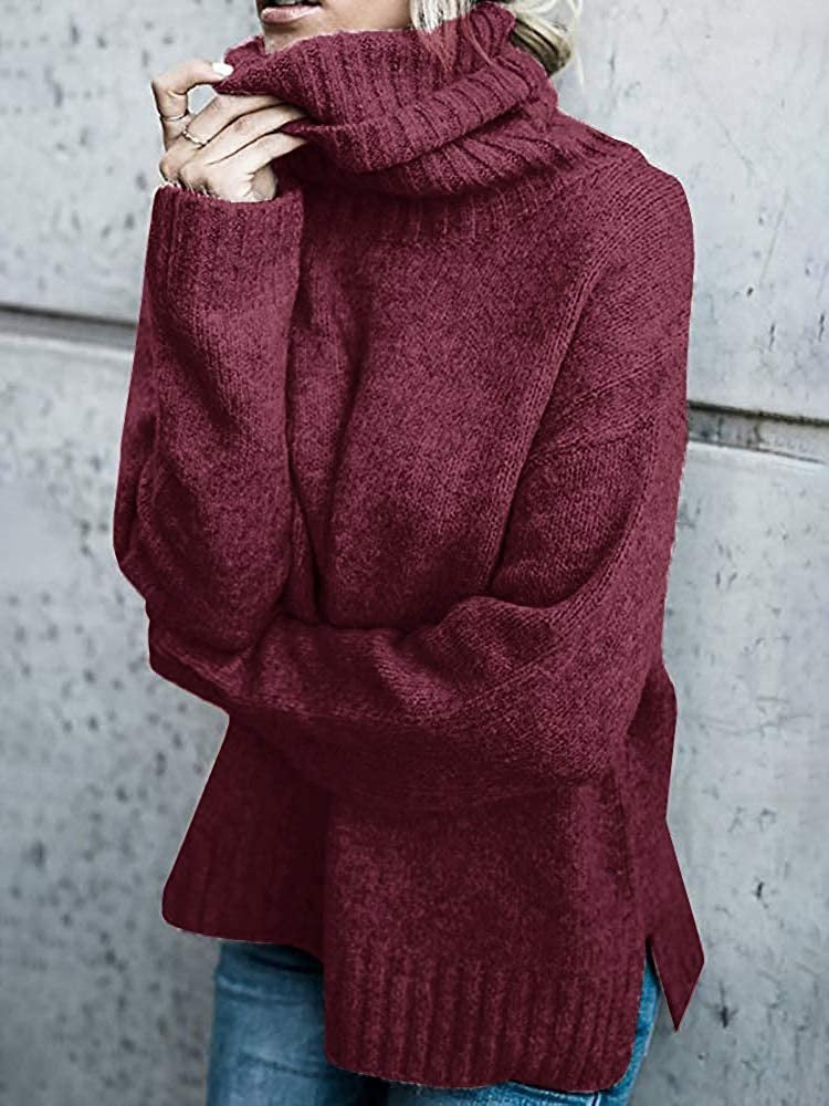 Damen Grobstrickpullover mit hohem Kragen und lässigem Schnitt Stilzeits