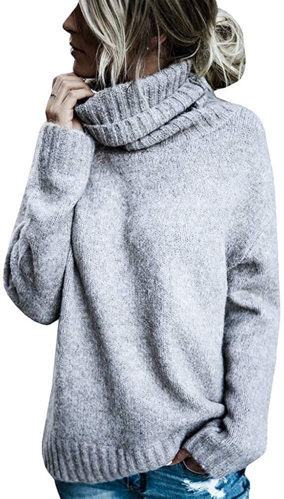 Damen Grobstrickpullover mit hohem Kragen und lässigem Schnitt Stilzeits