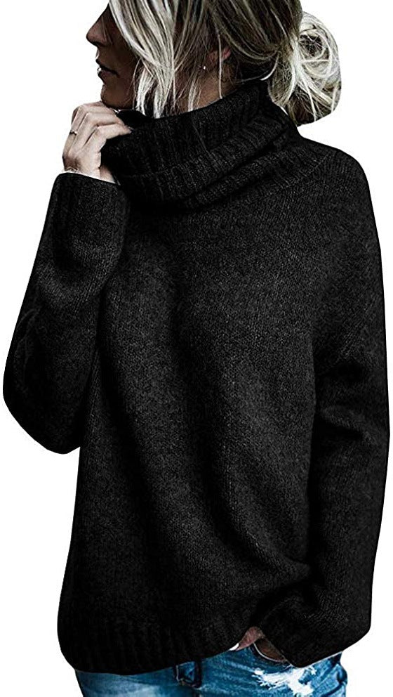Damen Grobstrickpullover mit hohem Kragen und lässigem Schnitt Stilzeits