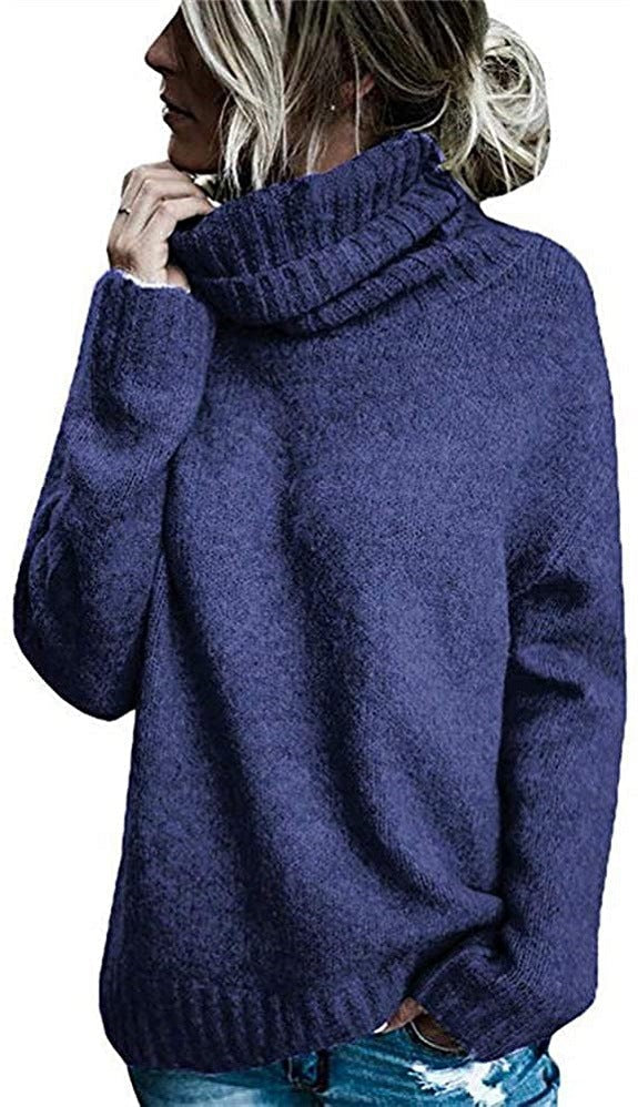 Damen Grobstrickpullover mit hohem Kragen und lässigem Schnitt Stilzeits