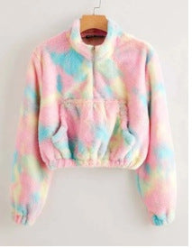 Damen Flauschige Kurzjacke mit hohen Kragen und praktischen Taschen Stilzeits