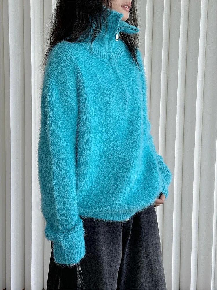 Stilzeits | Flauschiger Pullover mit Reißverschluss