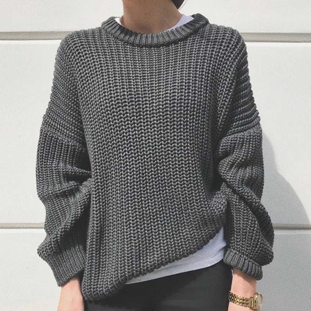 Damen Grobstrickpullover mit lässiger Passform und oversize Ärmeln Stilzeits