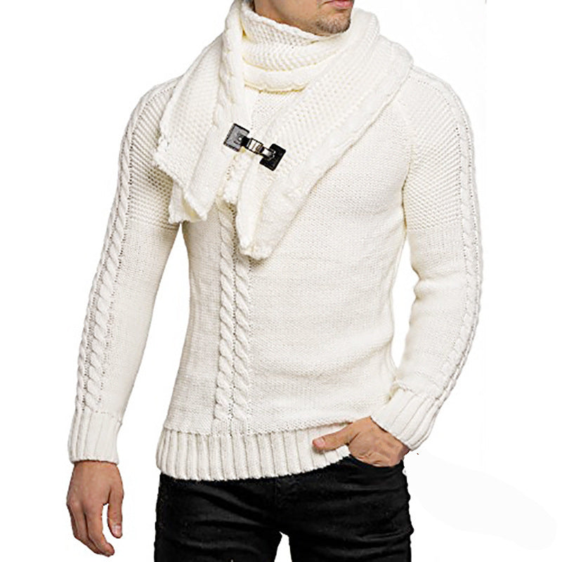 Herren stylischer Strickpullover mit schickem Kragen und praktischem Schal Stilzeits