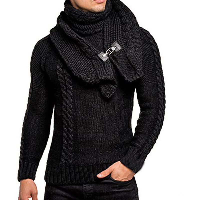 Herren stylischer Strickpullover mit schickem Kragen und praktischem Schal Stilzeits